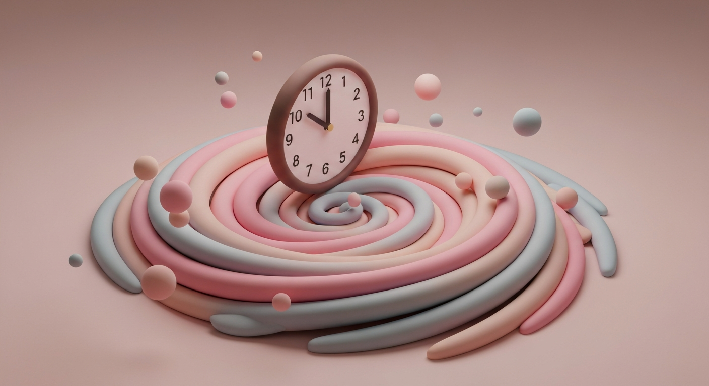 Clock hands disappearing into a swirling vortex