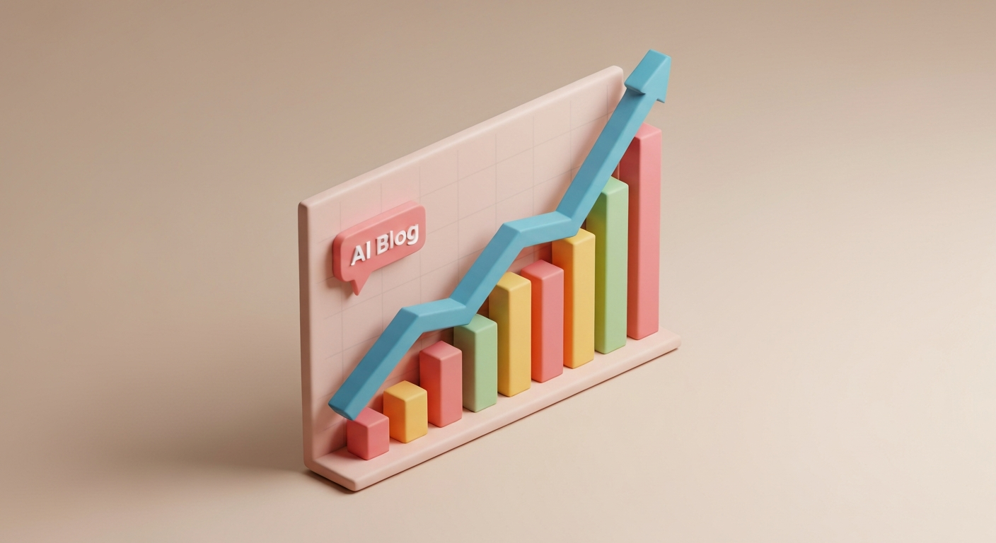 AI blog income growth chart, trending upwards.
