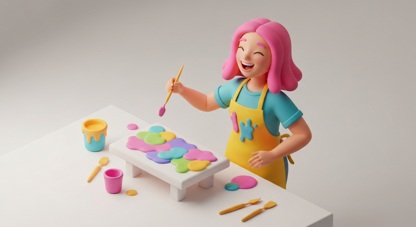 A person happily painting with vibrant colors