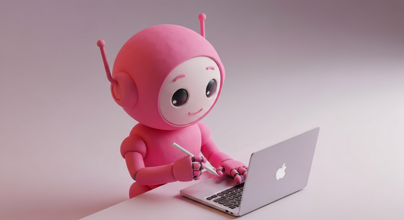 a robot writing a blog post on a laptop