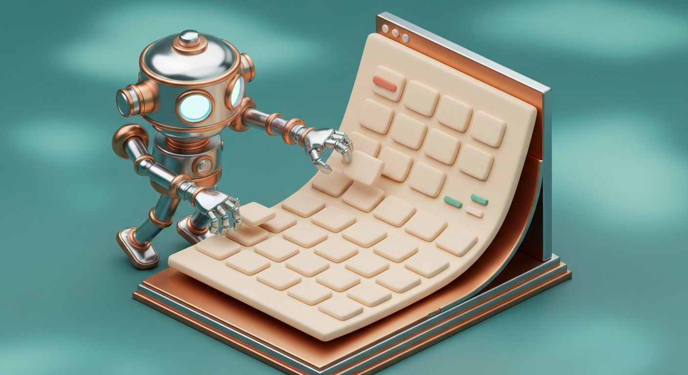 Cute 3D render of a spreadsheet being built by a robot