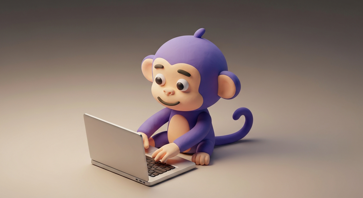 a monkey typing on a laptop