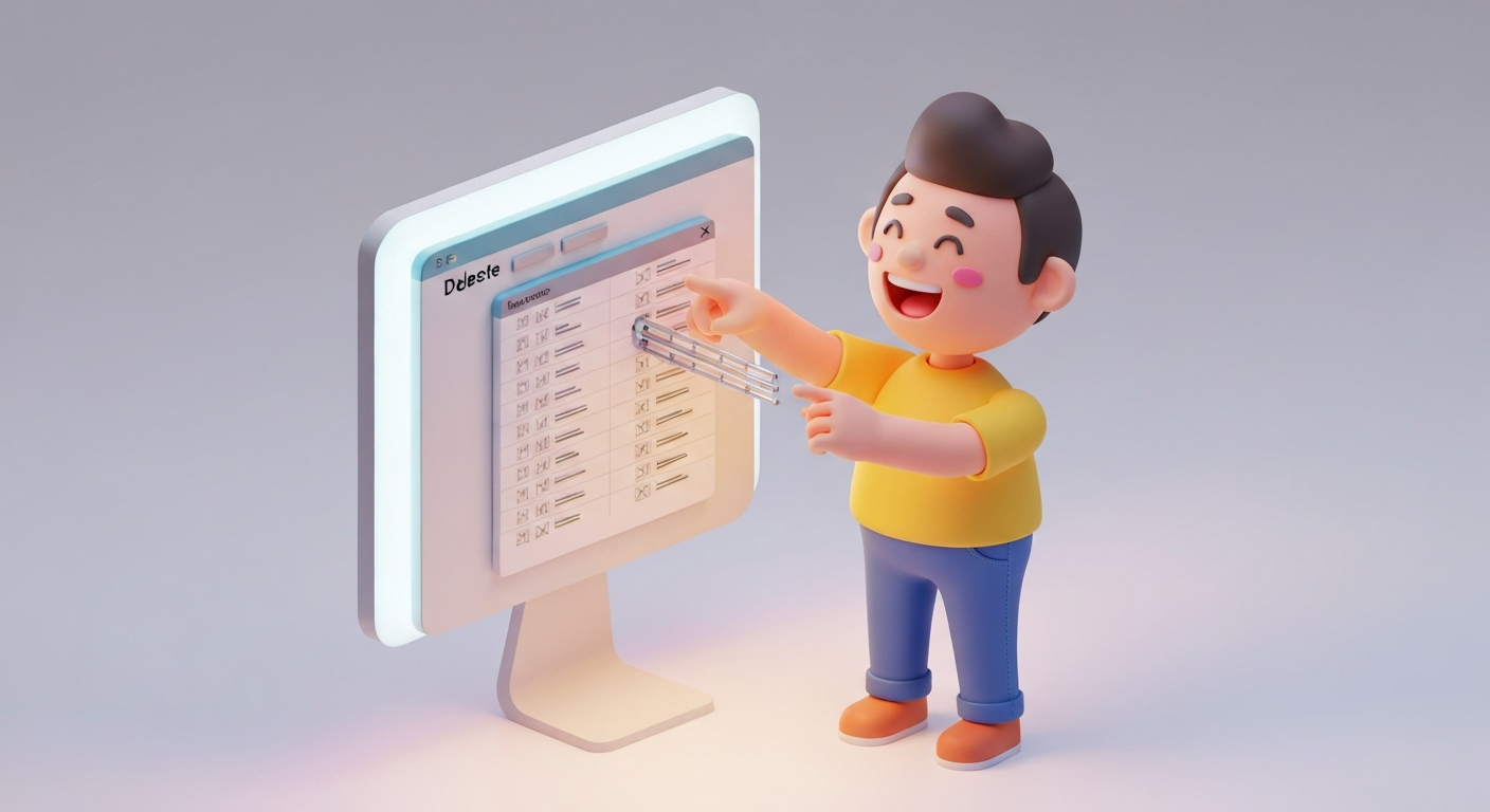 a person happily deleting excel rows from computer