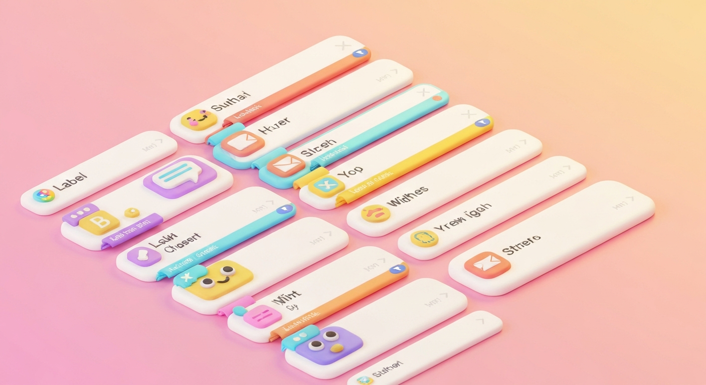 3D render of an organized Gmail inbox with colorful labels, futuristic design, bright pastel colors