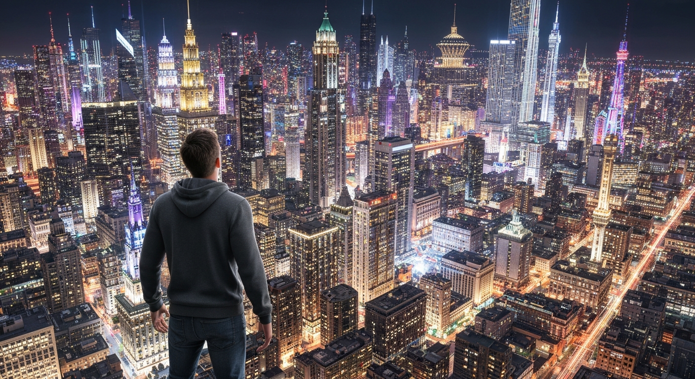 A person looking in disbelief at a beautifully formatted PowerPoint presentation on a laptop, while a family happily plays in the background