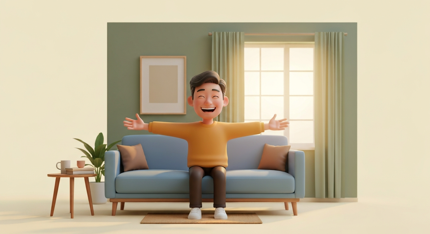 A person smiling, sitting in a cozy living room with family