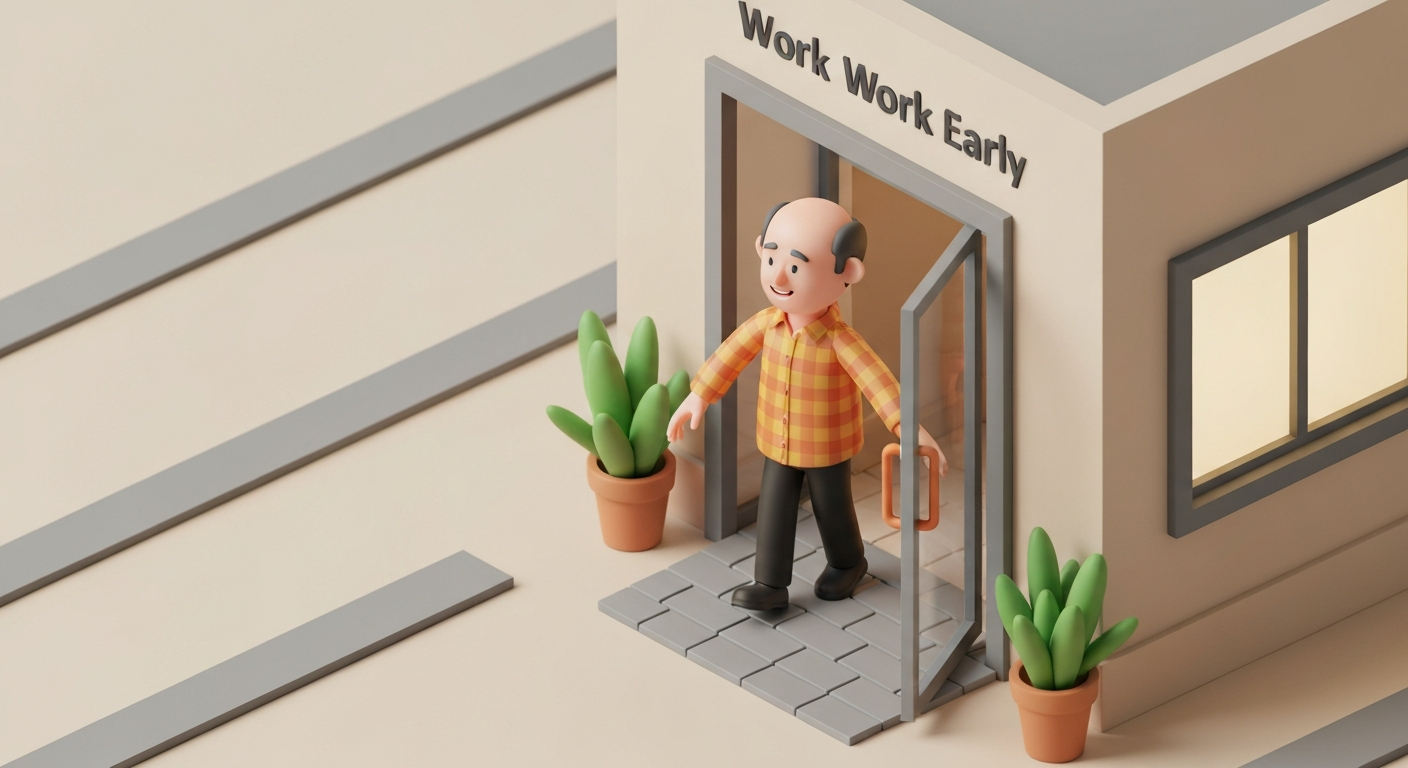 Illustration of a person happily leaving work early