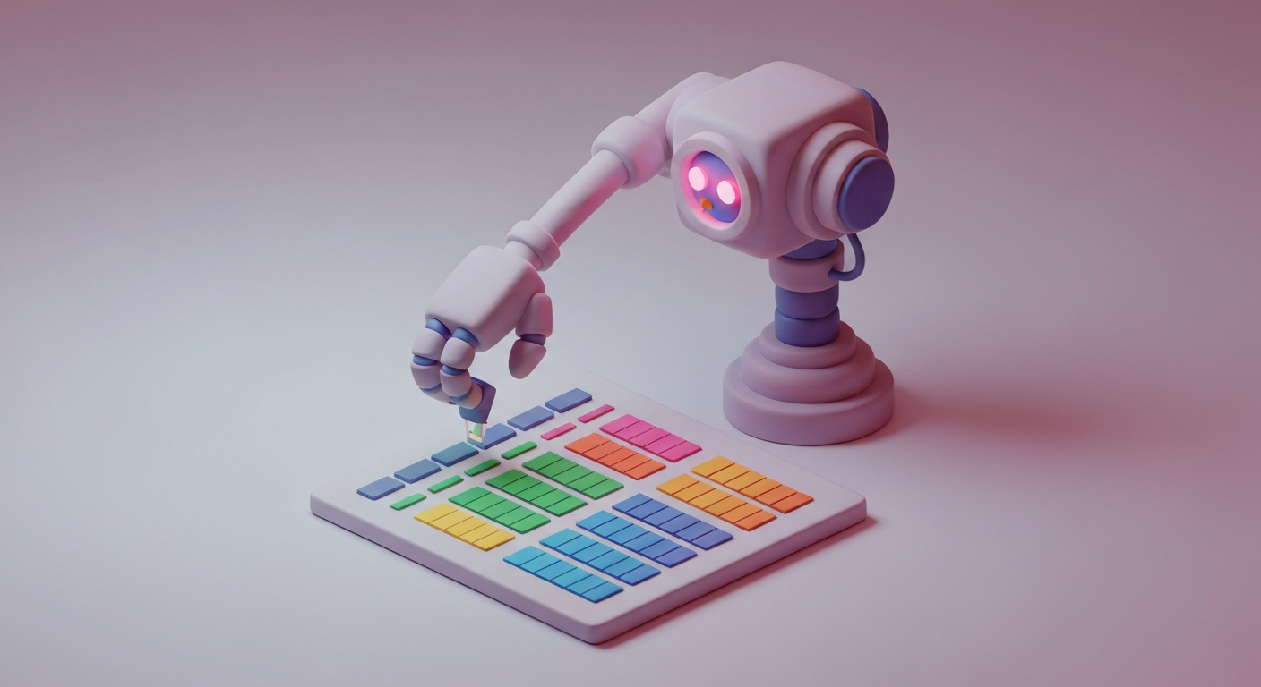 A robot arm entering data into a spreadsheet