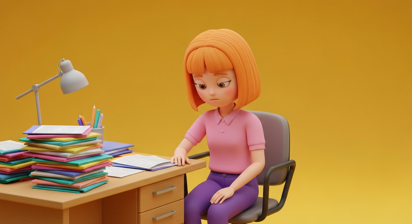 A tired office worker overwhelmed by data entry