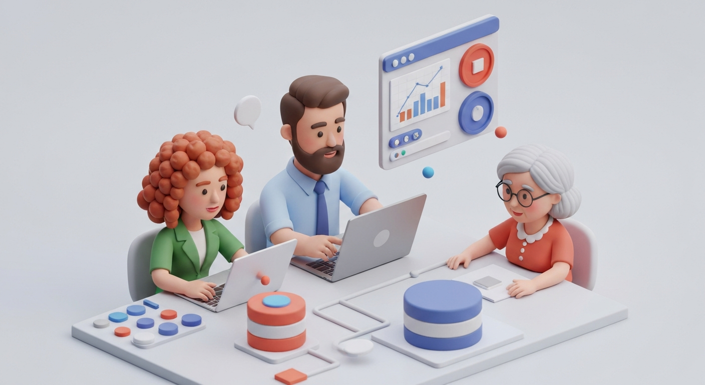 A team collaborating on a data management system