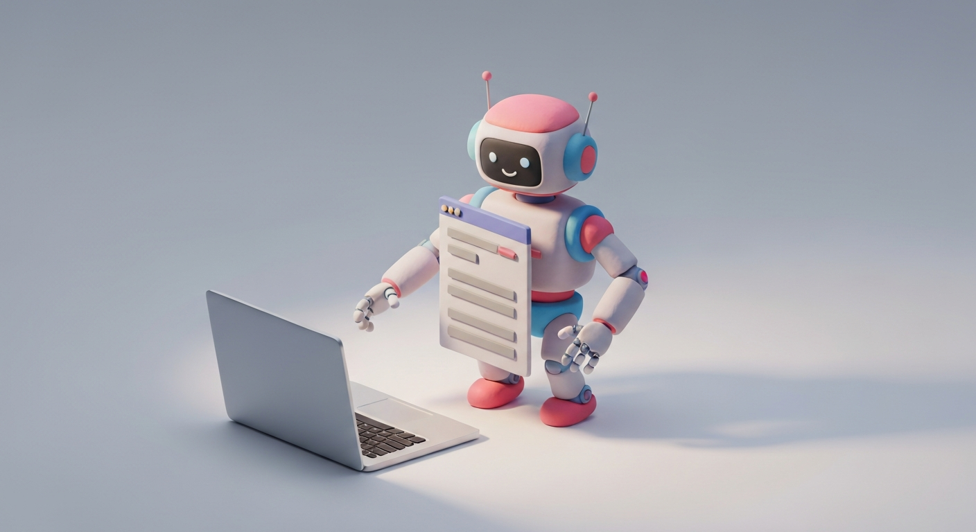 A robot effortlessly generating Excel macros on a laptop